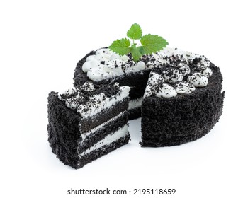 Black  Velvet Cake Decorated With White Cream Isolated On White 