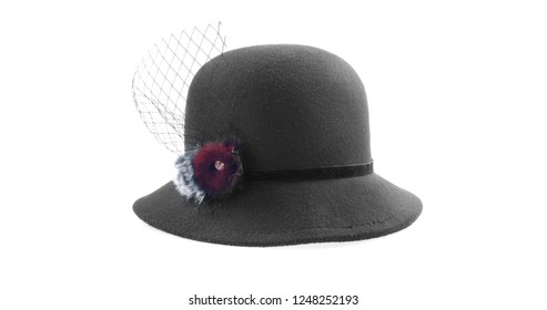 Black Velvet Hat On White Background