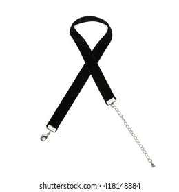 A Black Velvet Ribbon Around The Neck With A Silver Buckle Isolated On White Background