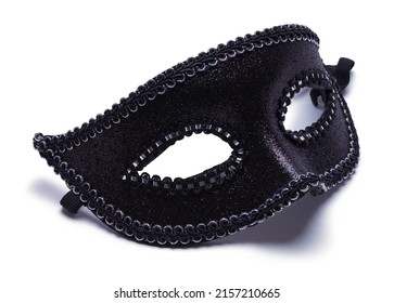 Black Venetian Masquerade Ball Mask Cut Out On White.