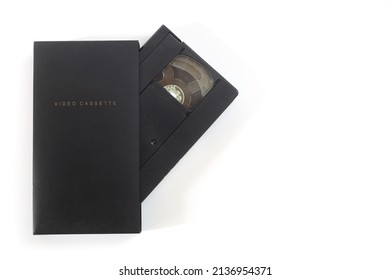 Black VHS Video Tape Cassette With Blank Label Isolated On White Background