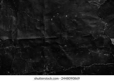 Black Vintage Crumpled Paper Texture Background. Paper Overlay.