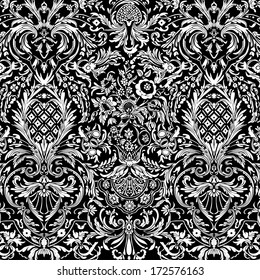 Black Vintage Detailed Lace Damask Pattern