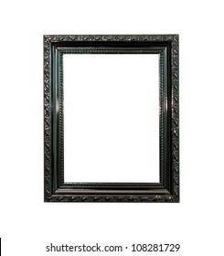 Black Vintage Picture Frame, Wood Plated, Old Wood  Background, Clipping Path Included