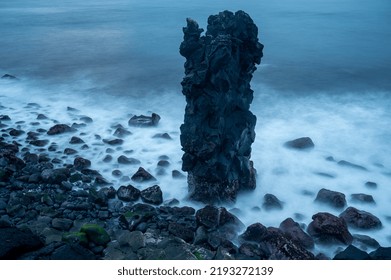 Black Volcanic Rock In The Atlantic Ocean