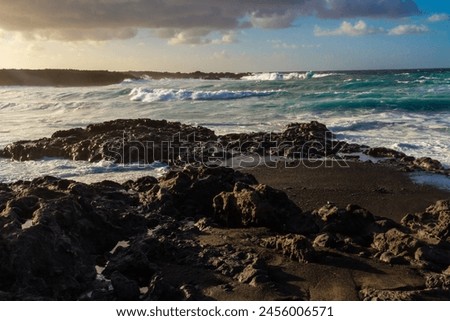 Similar – Image, Stock Photo Sunset at Playa de las Catedrales , Spain