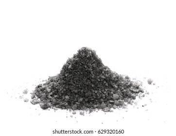 Black volcanic salt pile isolated on white background

