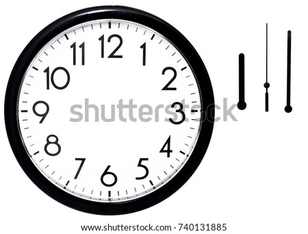 Black wall clock. Isolated on white background. High quality photo.