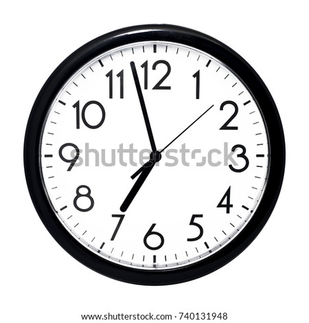 Black wall clock. Isolated on white background. High quality photo.