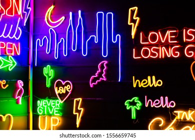 Black Wall Neon Signs Stock Photo 1556659745 | Shutterstock