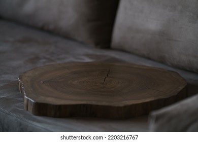 Black Walnut Wood Tray Slab On Faux Suede Couch