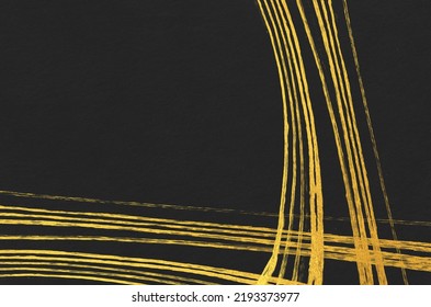 Black washi paper texture with classy gold thread pattern. Abstract graceful Japanese style background.