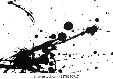 Black watercolor splash art style. black ink creative abstract background on paper