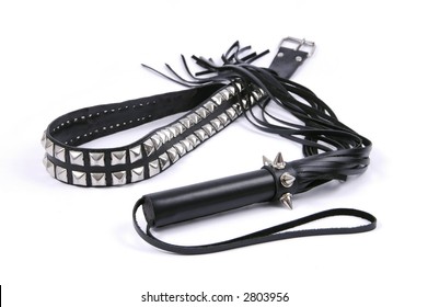 Black Whip With Belt On White