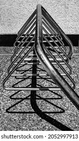 Black And White Abstract Views In The City Of Vancouver Bike Rack Train Tracks And Shadows