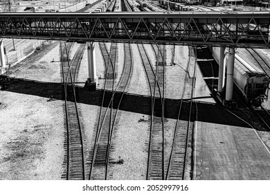 Black And White Abstract Views In The City Of Vancouver Bike Rack Train Tracks And Shadows