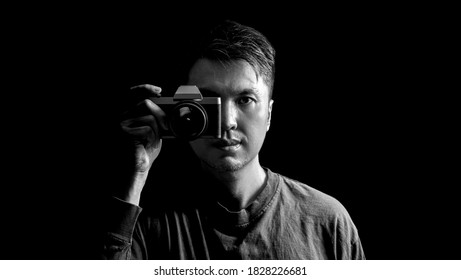 Black White Asian Man Holding Retro Stock Photo 1828226681 | Shutterstock