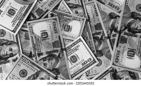 Black White Background Us Currency Banknotes Stock Photo 2201641033