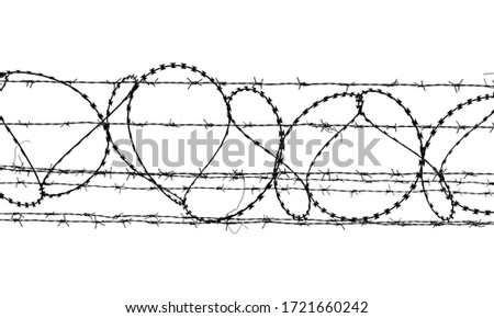 Black and white barbed wire isolated  on white background
