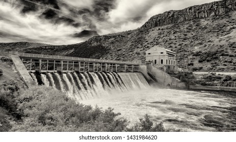 Black And White Of Boise River Diversion Dam In Spring