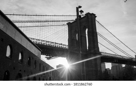 Black and White of the Brooklyn Bridge at Sunset