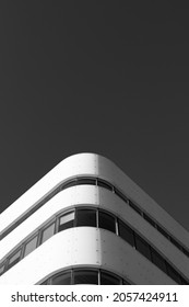 Black And White Building Architecture Detail With Sky On Background. Futuristic Architecture Background With Copyspace  And Dramatic Sky And Realistic Building