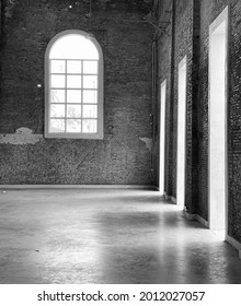 Black and White Building Interior with Brick Wall