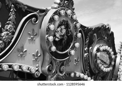 A black and white carousel