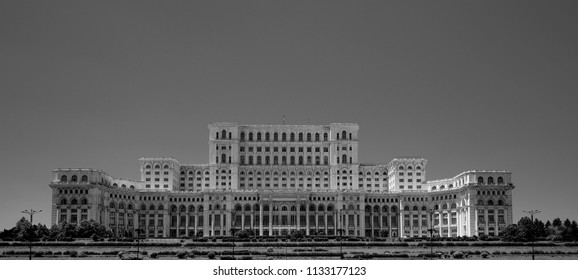 Black And White Ceausescu Palace Of The Parliament Bucharest Romania