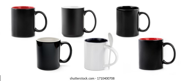 Black and white ceramic cups isolated on white background
