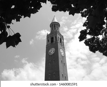 Black And White Of The Chapel Hill Bell Tower Taken From Under Nearby Trees.