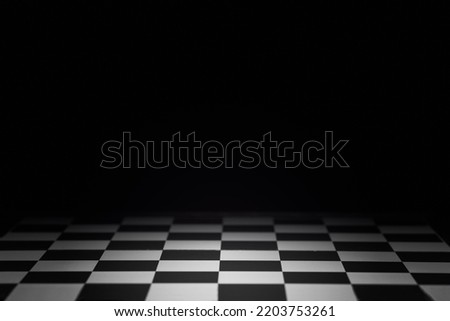 Black and white chess floor. empty chess board with dark background. 