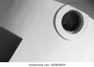 Black And White Circle Cement Frame Architecture With Black Shadow Triangle Corner Background