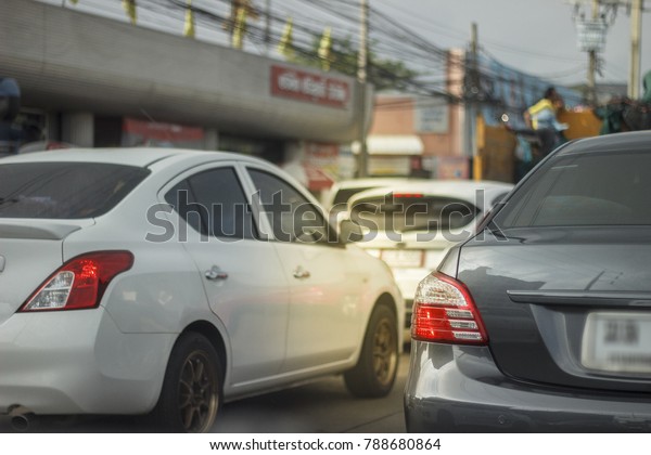 Black And\
White City Car Stuck in Traffic Jam Waiting So Long Not Even Move ,\
DOF , Orange Light Added , Rush\
Hour