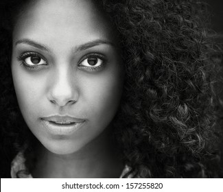 Black And White Closeup Portrait Of A Beautiful Young Woman