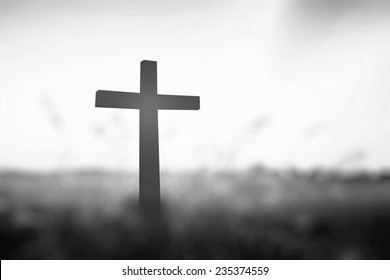 Black And White Cross Symbol For Christian, Resurrection And Jesus Christ.