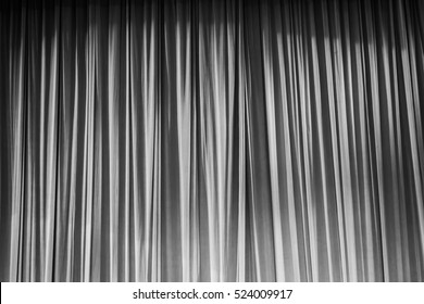 Black And White Curtain And Lights In The Theater Before The Show.