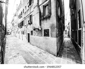 Black And White Empty Venice Street During Lock Down