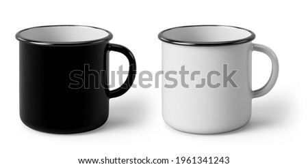 Black and white enamel mug in white background
