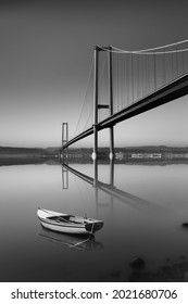 Black And White, Fine Art, Black And White Long Exposure Landscape Photography. The Great Highway Bridge Connecting The Continents.