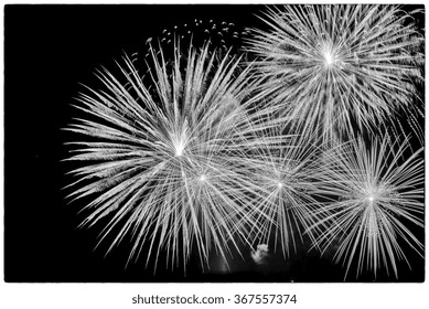 Black And White Fireworks Display.