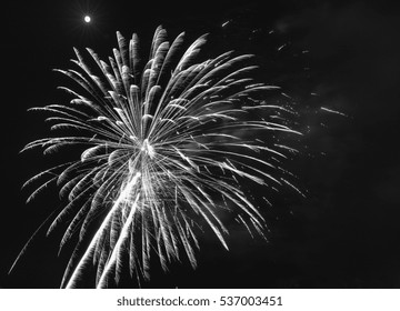 Black And White Fireworks Display.