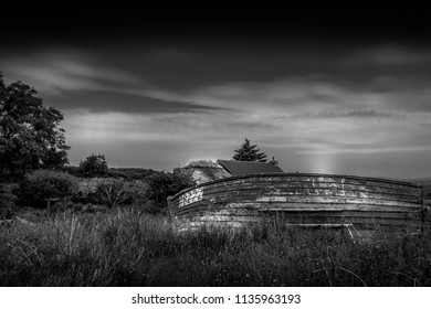 Black And White , Fishing Boat On Ulva, Isle Of Mull Scotland