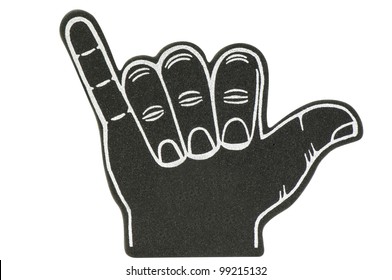 Black and white foam hand gesturing "hang loose" - Powered by Shutterstock