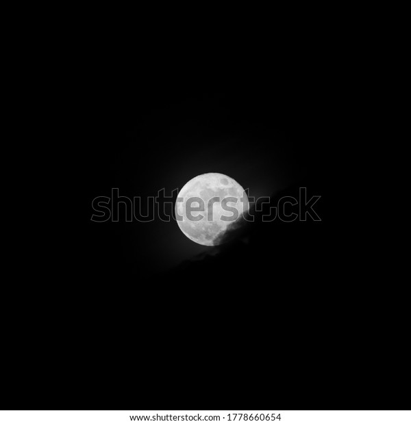 Black and white full\
moon clouds night