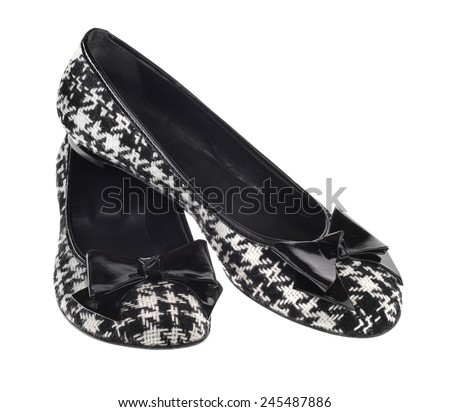 Black And White Gingham Flat Fashion Shoes with Patent Leather and Bow