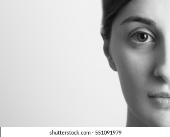 Black And White Half Portrait Of Young Beautiful Girl