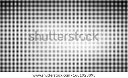 Black and white halftone dot pattern with radial gradient vignette effect on white background