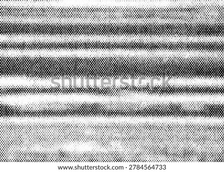 Black and white halftone dot pattern forming horizontal stripes and bands with a gritty vintage newspaper, comic print look. Abstract textured background for overlays, posters, and layouts.