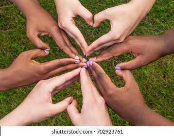 Black And White Hands In Heart Shape, Interracial Friendship